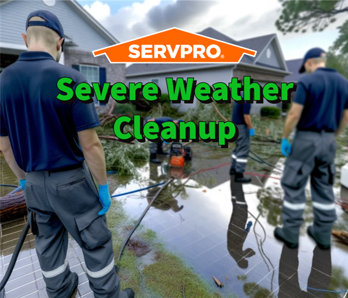 SERVPRO restoration professionals cleaning up severe weather damages. 
